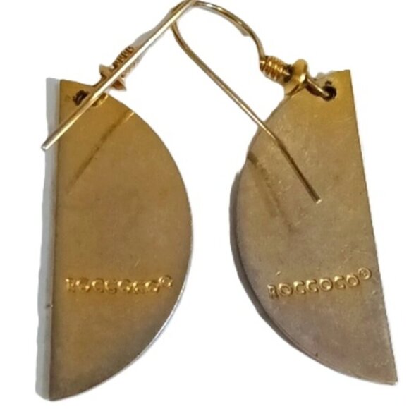 Vintage Roccoco Cloisonne Enameled Half-Moon Gold Tone Dangle Earrings - Picture 2 of 4